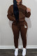Brown Fashion Sportswear Print Letter Hooded Collar Long Sleeve Two Pieces