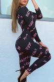 Black Sexy Print Patchwork O Neck Regular Jumpsuits