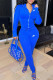 Blue Fashion Street Print Patchwork Hooded Collar Long Sleeve Two Pieces