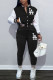 Black Fashion Casual Print Letter Mandarin Collar Long Sleeve Two Pieces