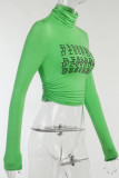 Green Street Print Patchwork Fold Turtleneck Tops