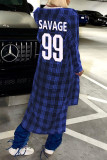 Blue Fashion Casual Plaid Patchwork Letter Turndown Collar Outerwear