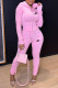 Pink Fashion Street Print Patchwork Hooded Collar Long Sleeve Two Pieces