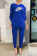 Blue Fashion Casual Print Patchwork O Neck Long Sleeve Two Pieces