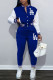 Blue Fashion Casual Print Letter Mandarin Collar Long Sleeve Two Pieces