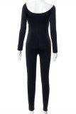 Black Sexy Casual Solid Hollowed Out O Neck Skinny Jumpsuits