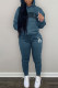 Blue Fashion Sportswear Print Letter Hooded Collar Long Sleeve Two Pieces