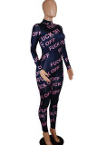 Black Sexy Print Patchwork O Neck Regular Jumpsuits