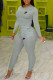 Grey Fashion Street Print Patchwork O Neck Long Sleeve Two Pieces
