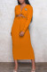 Orange Fashion Sexy Print Hollowed Out V Neck Wrapped Skirt Dresses
