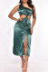 Ink Green Fashion Sexy Solid Hollowed Out Slit One Shoulder Sleeveless Dress Dresses