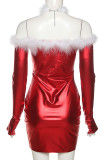 Red Sexy Solid Patchwork Off the Shoulder One Step Skirt Dresses