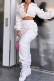White Casual Solid Patchwork Pocket Buckle Turndown Collar Long Sleeve Two Pieces