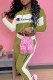 Green Fashion Sportswear Print Letter Long Sleeve Two Pieces