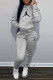 Black Gray Fashion Casual Print Patchwork Hooded Collar Long Sleeve Two Pieces