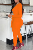 Orange Fashion Casual Solid With Belt V Neck Skinny Jumpsuits