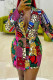 Pink Yellow Casual Print Patchwork Buckle Turn-back Collar Dresses