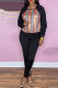 Black Fashion Casual Striped Patchwork O Neck Long Sleeve Two Pieces