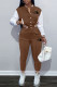 Coffee Fashion Casual Print Letter Mandarin Collar Long Sleeve Two Pieces