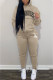 Khaki Fashion Sportswear Print Letter Hooded Collar Long Sleeve Two Pieces