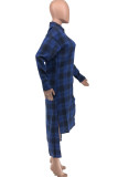 Blue Fashion Casual Plaid Patchwork Letter Turndown Collar Outerwear