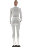White Sexy Print Patchwork Asymmetrical Zipper Long Sleeve Two Pieces