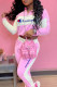 Pink Fashion Sportswear Print Letter Long Sleeve Two Pieces