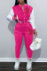 Rose Red Fashion Casual Print Letter Mandarin Collar Long Sleeve Two Pieces