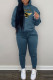 Blue Casual Letter Print Draw String Pocket Hooded Collar Long Sleeve Two Pieces