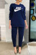 Tibetan Blue Fashion Casual Print Patchwork O Neck Long Sleeve Two Pieces