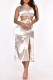 White Fashion Sexy Solid Hollowed Out Slit One Shoulder Sleeveless Dress Dresses