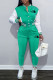 Mint green Fashion Casual Print Letter Mandarin Collar Long Sleeve Two Pieces