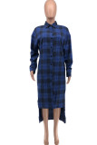 Blue Fashion Casual Plaid Patchwork Letter Turndown Collar Outerwear