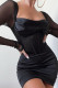 Black Sexy Solid Patchwork Square Collar Dresses