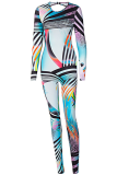 Colour Sexy Print Backless O Neck Skinny Jumpsuits