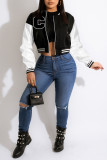 Red Casual Print Patchwork Zipper Outerwear