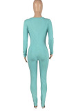 Turquoise Sexy Solid Split Joint U Neck Regular Jumpsuits