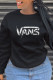 Black Casual Print Letter O Neck Tops