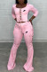 Pink Fashion Street Print Bandage Patchwork Square Collar Three Quarter Two Pieces