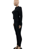 Burgundy Casual Solid Patchwork Buttons Asymmetrical O Neck Long Sleeve Two Pieces