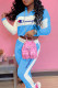 Blue Fashion Sportswear Print Letter Long Sleeve Two Pieces