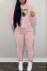 Pink Casual Letter Print Draw String Pocket Hooded Collar Long Sleeve Two Pieces
