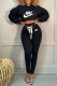 Black Fashion Casual Print Bandage Hooded Collar Long Sleeve Two Pieces