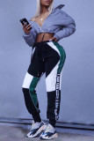 Multicolor Fashion Casual Patchwork Letter Regular High Waist Trousers
