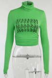Green Street Print Patchwork Fold Turtleneck Tops