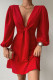 Red Sexy Solid Patchwork Knotted V Neck A Line Dresses