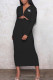 Black Fashion Sexy Print Hollowed Out V Neck Wrapped Skirt Dresses