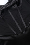Black Sexy Solid Patchwork Square Collar Dresses