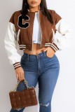 Red Casual Print Patchwork Zipper Outerwear