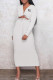 White Fashion Sexy Print Hollowed Out V Neck Wrapped Skirt Dresses